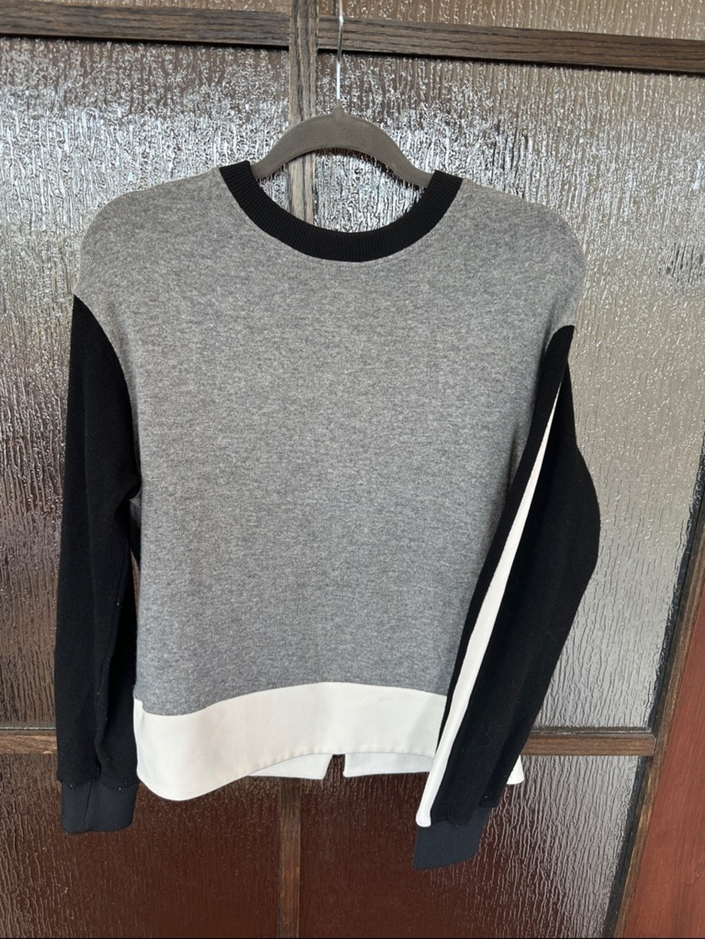 Sandro Women’s Grey, Black & White Colorblock Crewneck Sweater size Med